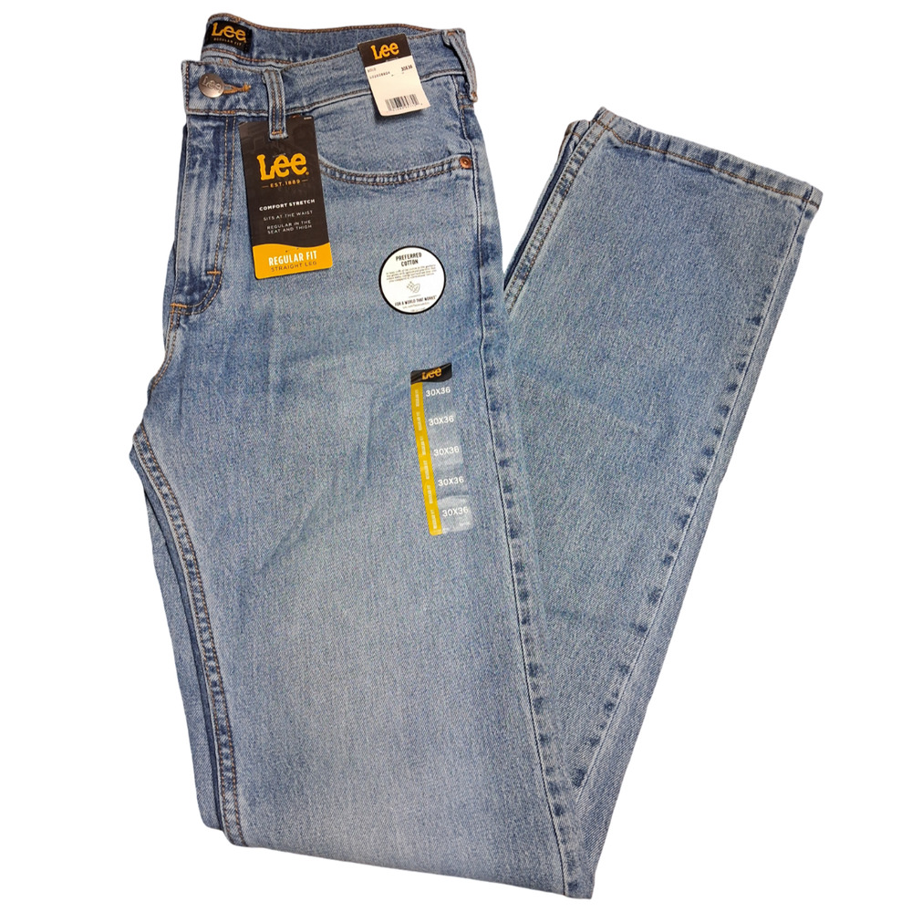 Lee Solo Regular Fit Straight Leg Jeans Mens 30x36 Comfort Stretch Blue Denim